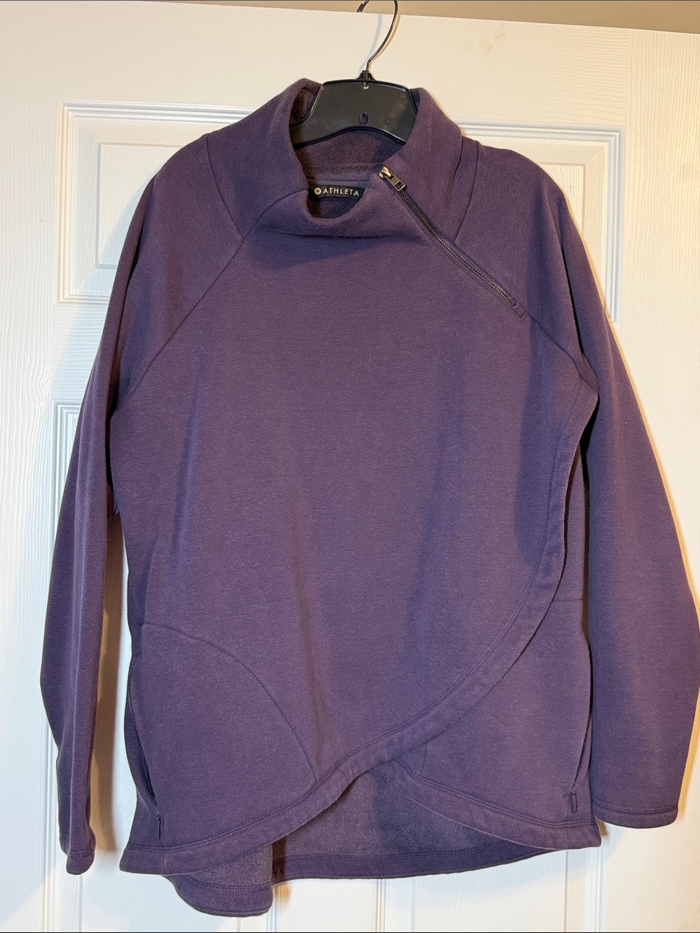 Athleta Deep Purple Asymmetrical Zip Sweatshirt